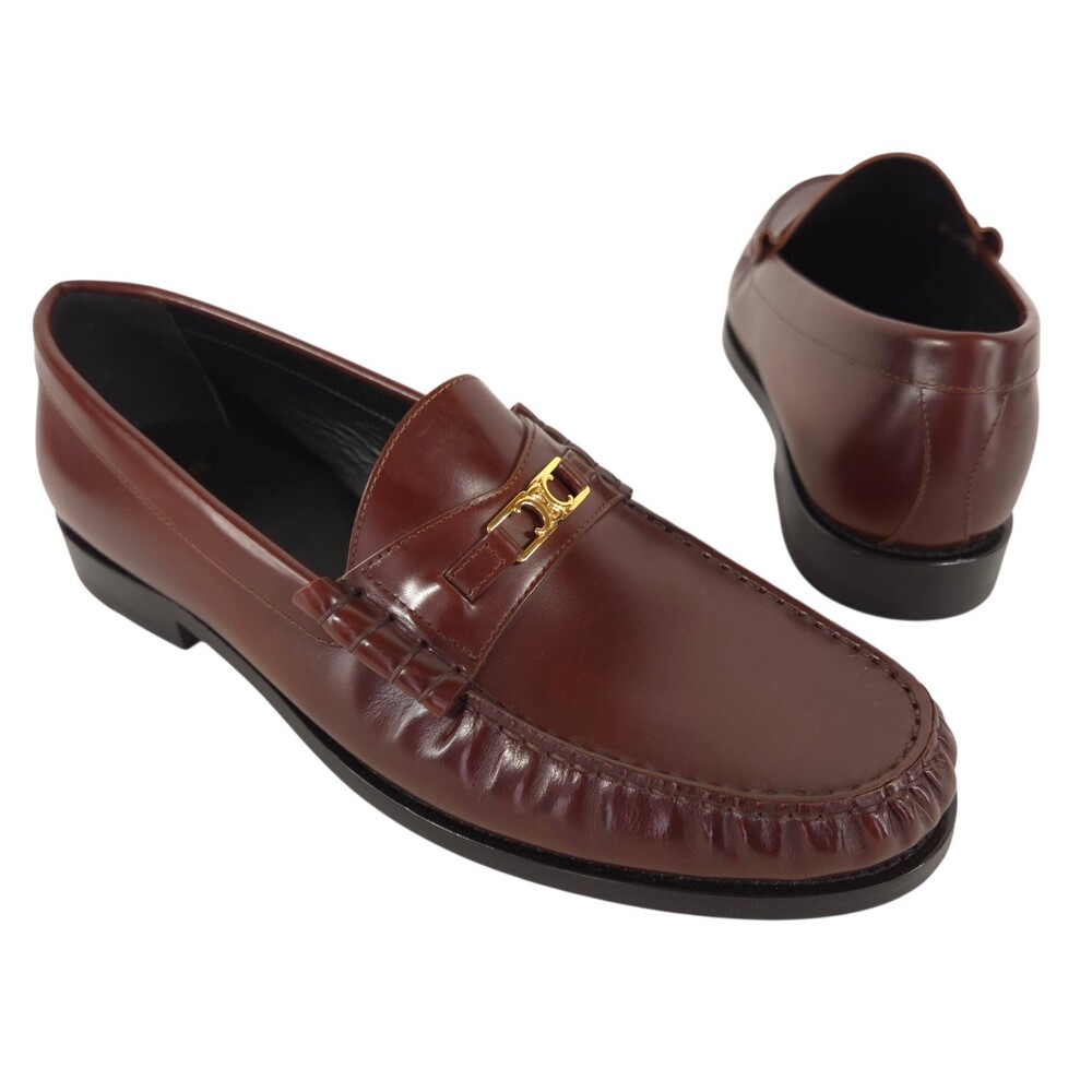 Celine Triomphe Loafers US 10 EU 43 Mens Brown Leather Gold Hardware $950